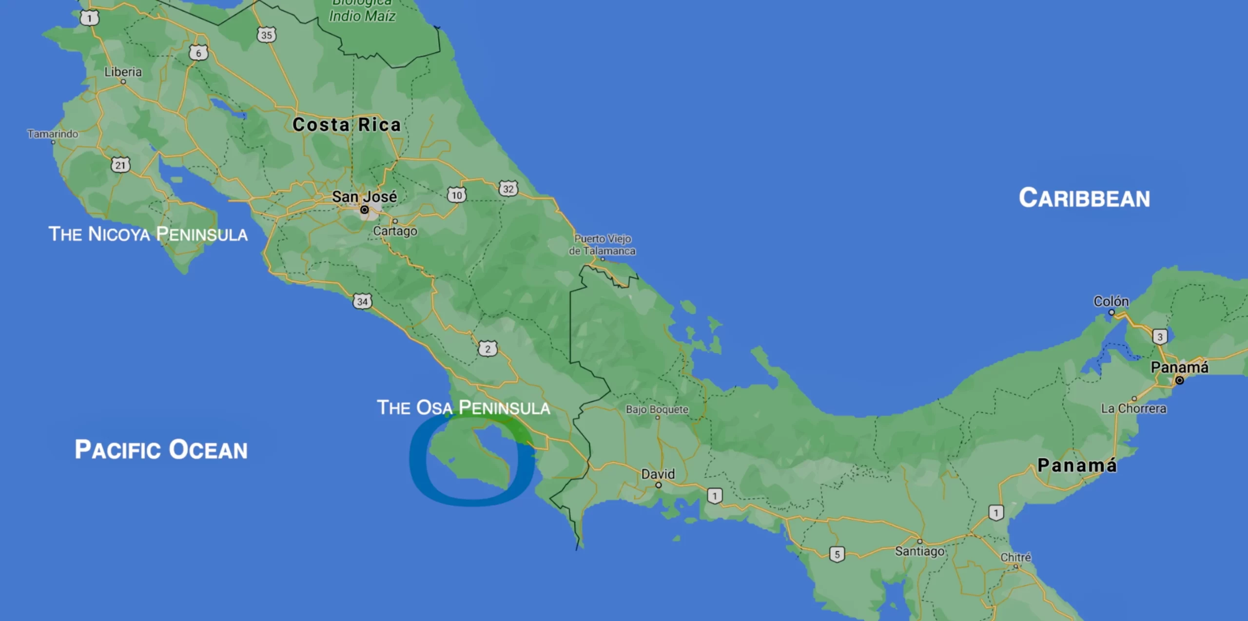 Costa Rica map with Osa Peninsula