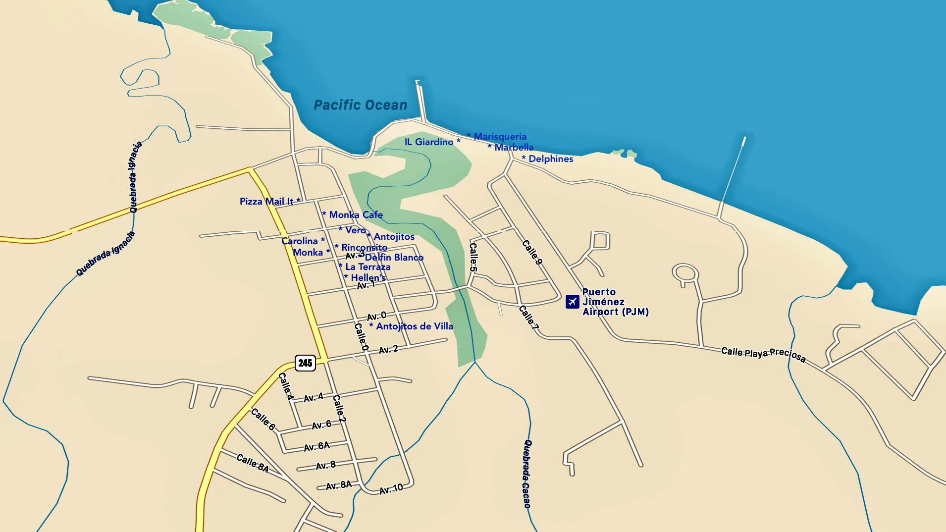 Puerto Jimenez Restaurant Map